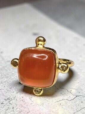 18k Gold Plated Artisan Designer Genuine Carnelian Natural Stone Crystal Ring